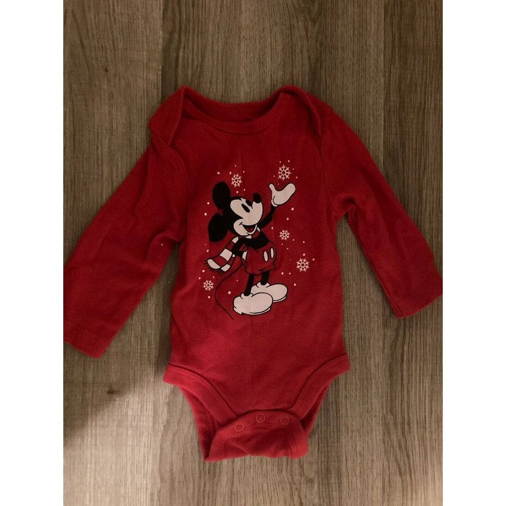 Disney Jumping Beans Classic Mickey Mouse Winter Bodysuit 3 Months Red Snowflake